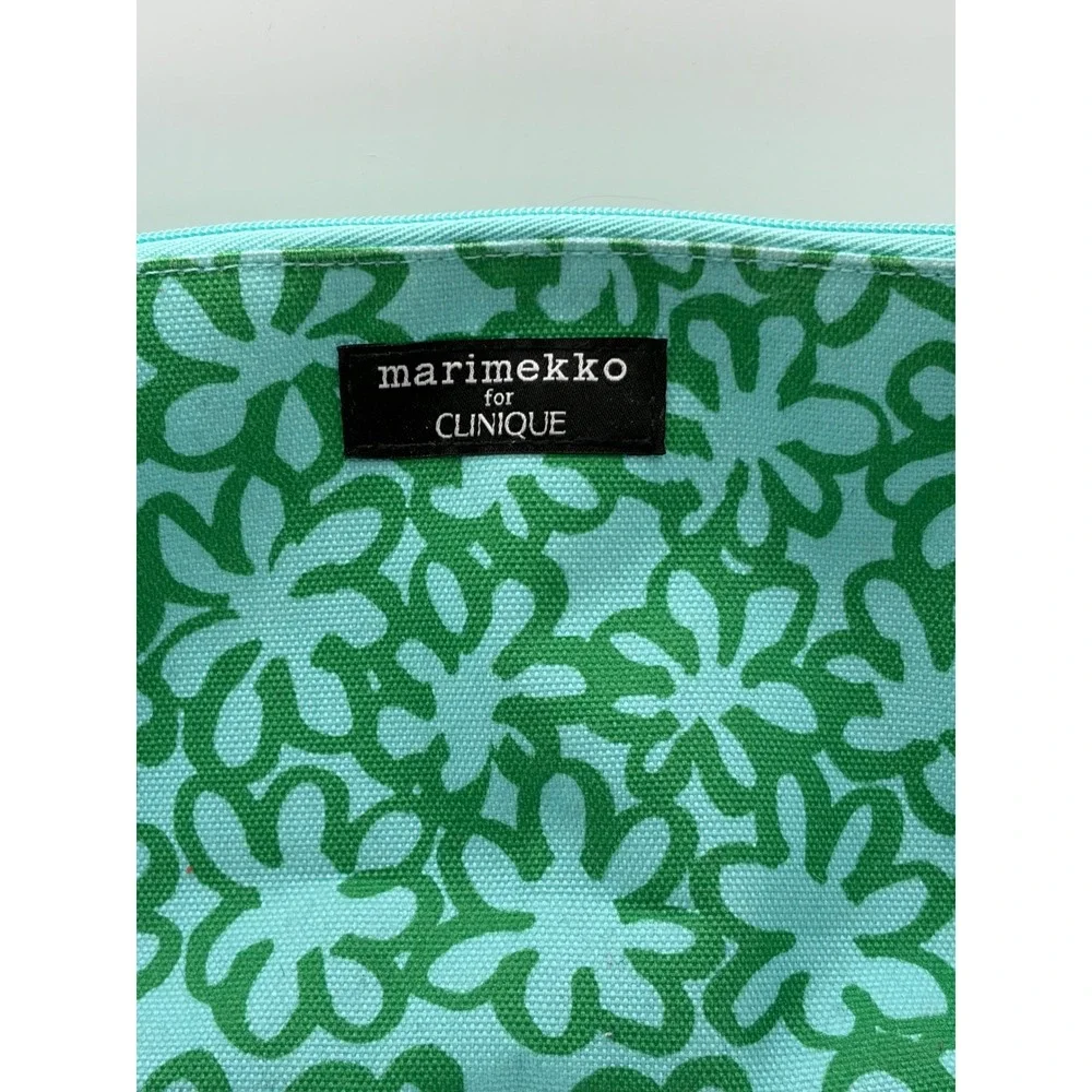 Marimekko for Clinique Green Floral Canvas Makeup Bag Cosmetic Pouch Blue